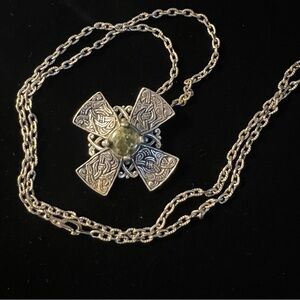 Vintage Miracle Scottish Celtic Cross Silver Pewter Tone Pendant Necklace